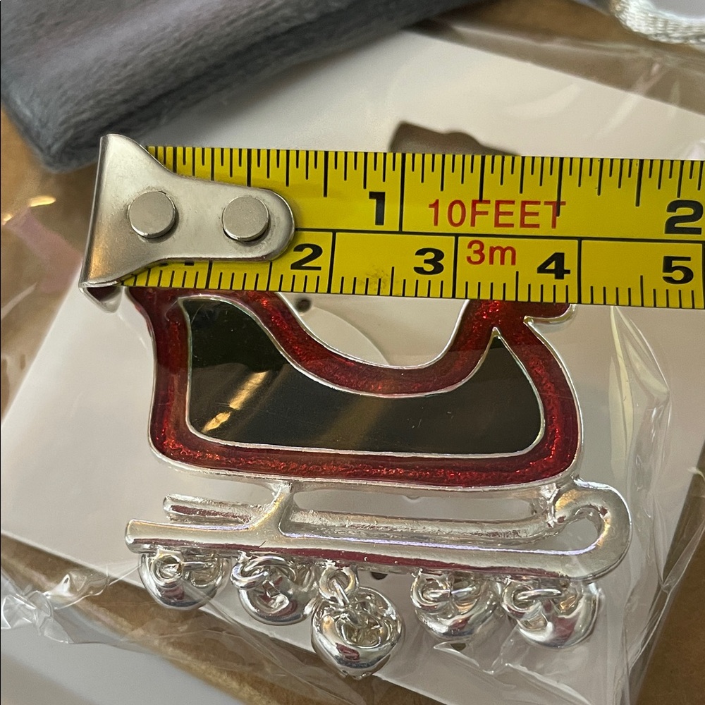 Christmas Sleigh Brooch Red Black & Silver New in Box